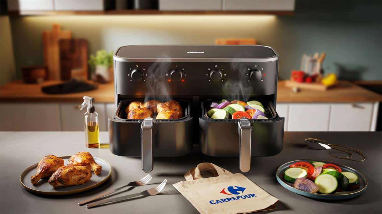 Carrefour lanza freidora de aire doble por menos de 60 € : ¿cenas listas a la vez en 22 minutos?