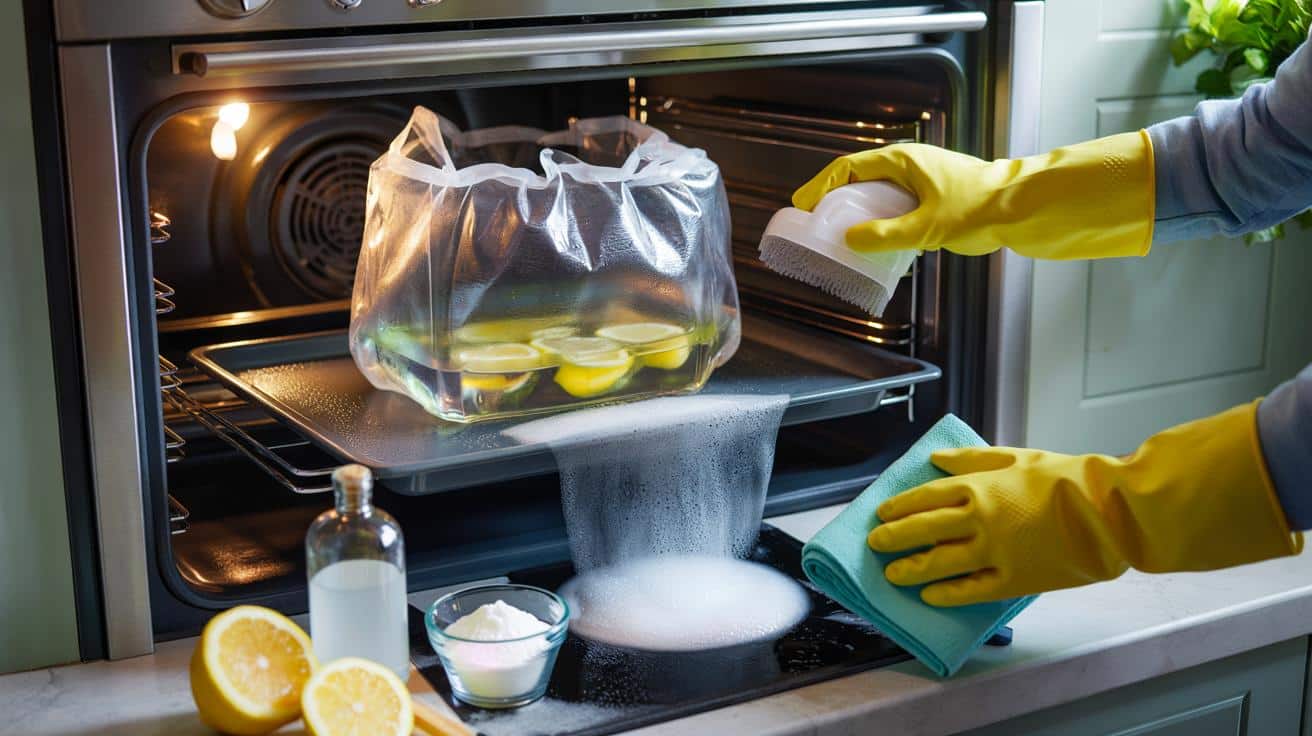 Tu abuela ya lo hacía: el truco de la bolsa que deja el horno como nuevo en 5 minutos con 3 cosas